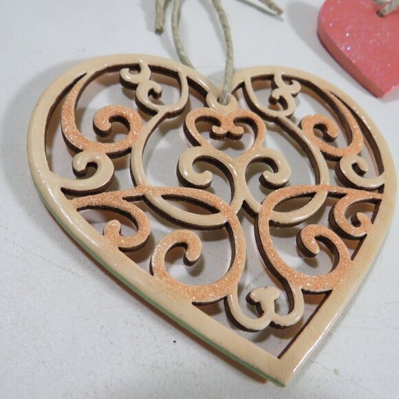 Peach (4) Wood Laser Cut Hearts and a double heart - Picture 2 of 10